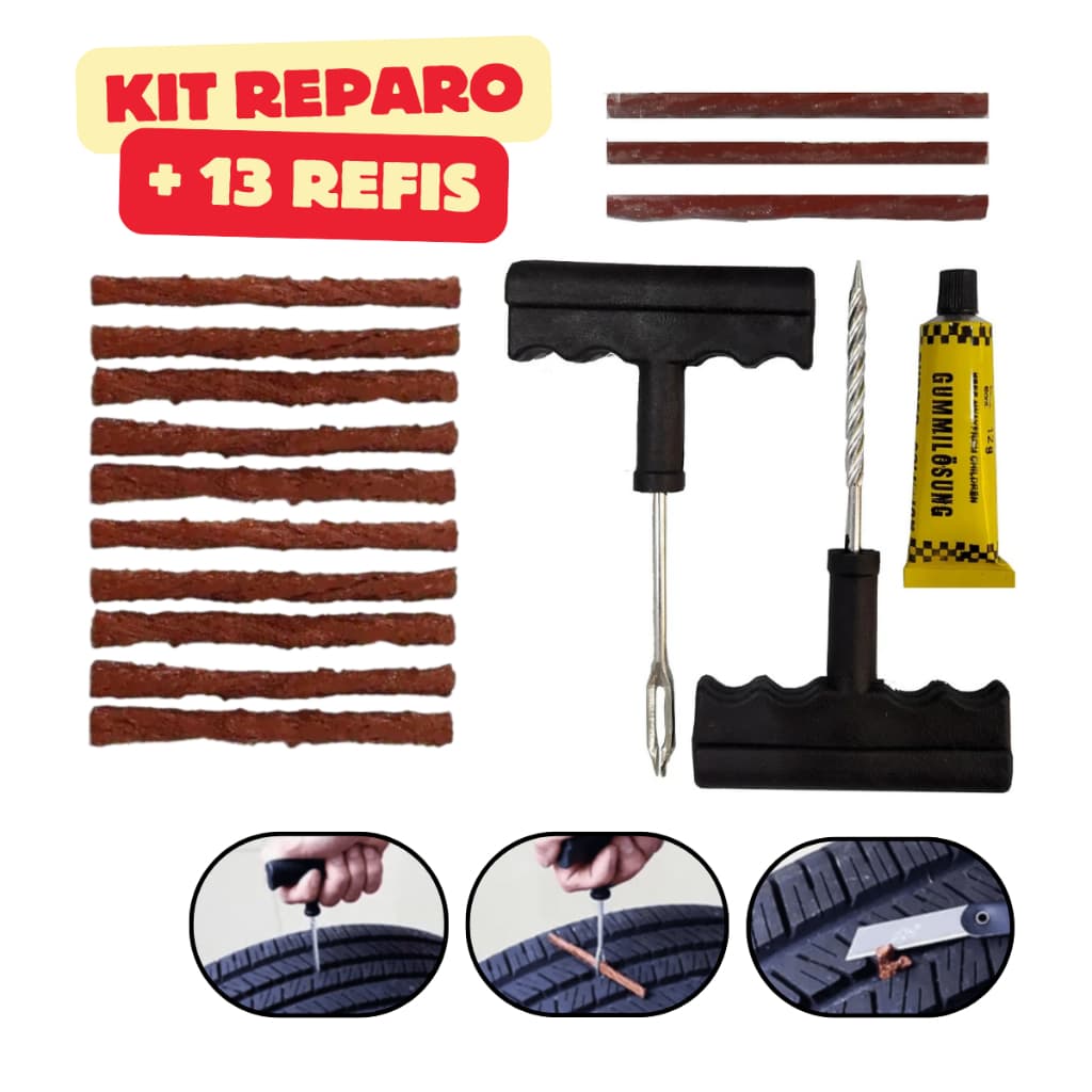 Kit Reparo Pneu Sem Camara Refis Carro E Moto Selante Remendo Macarrão