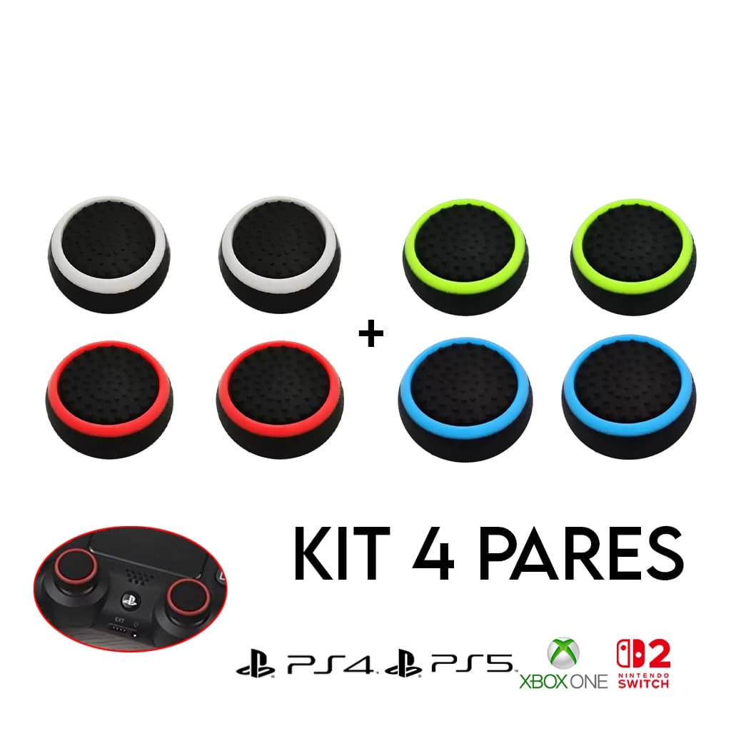 Kit Com 4 Pares 8 unidades de Grip de Precisão Silicone Botão Analógico Ps3 Ps4 Ps5 Xbox Wii Switch 2