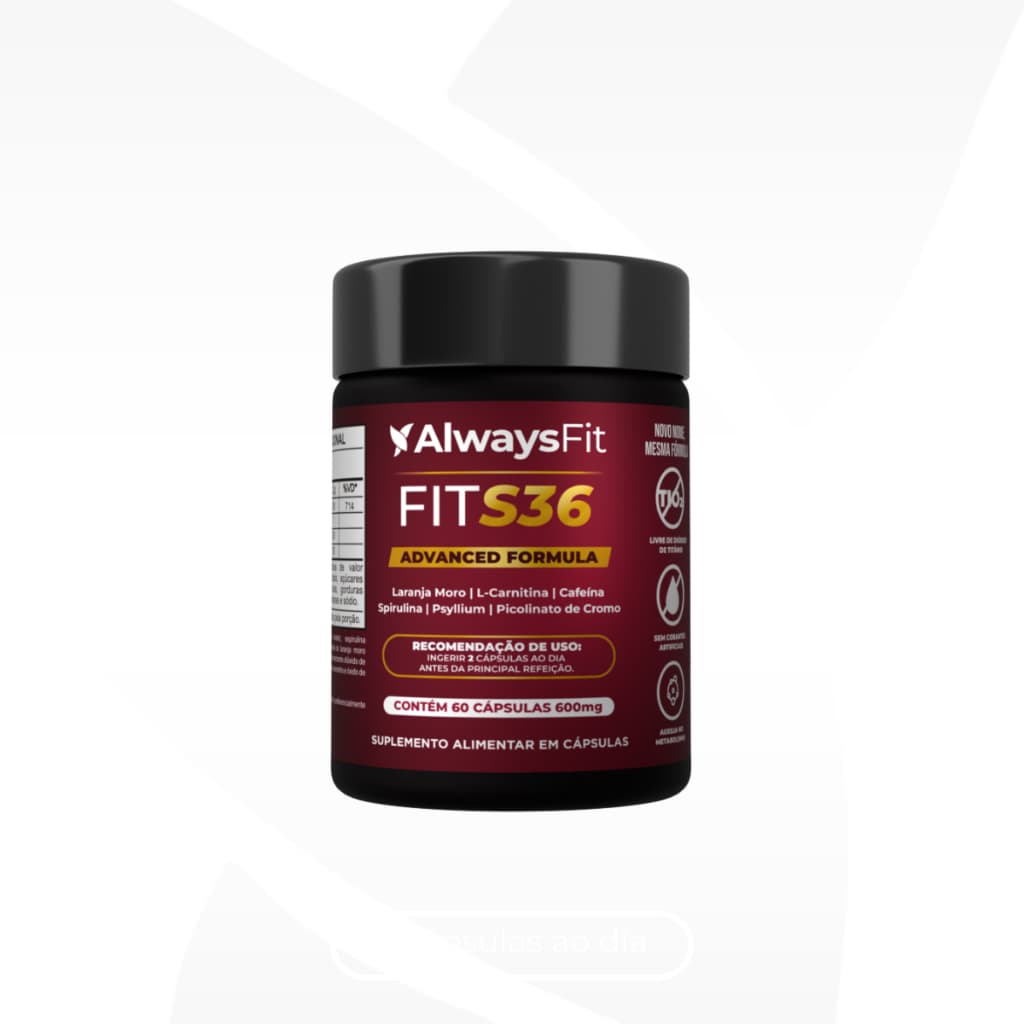 FitS36 AlwaysFit  | Laranja Moro + Psyllium + Spirulina + Picolinato de Cromo + Cafeína + L-Carnitina | 60 Cápsulas