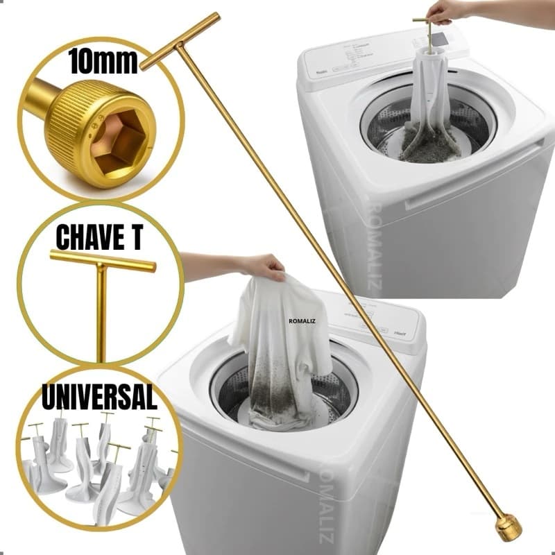 Chave T 10mm Longa de Máquina de Lavar e Curta Roupa Retirar Abrir Agitador Marcas Modelo Universal