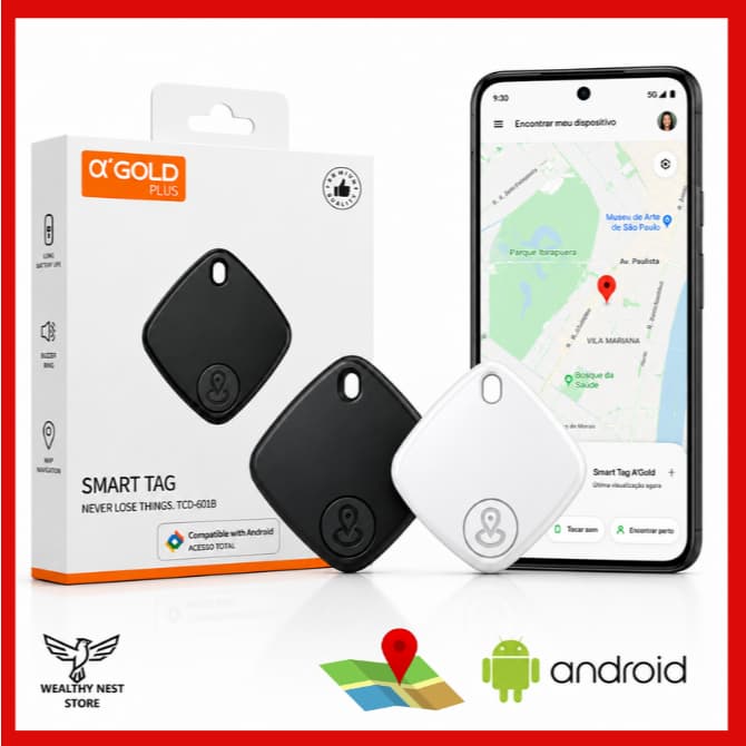Mini Rastreador Para Dispositivos Android GPS Com Google Find Hub Marca A'Gold Smart Tag - Bolsa, celular