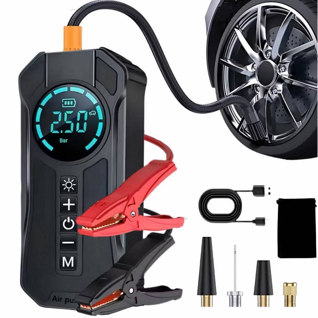 Compressor de Ar Portátil Digital Recarregável Inflador Pneu Carro Moto Bike USB LED