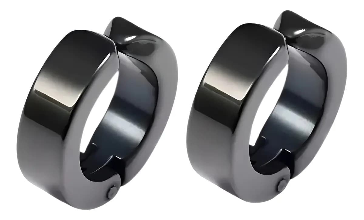 Brinco De Argola Pressão Aço Masculino Feminin Cor del brinco Preto